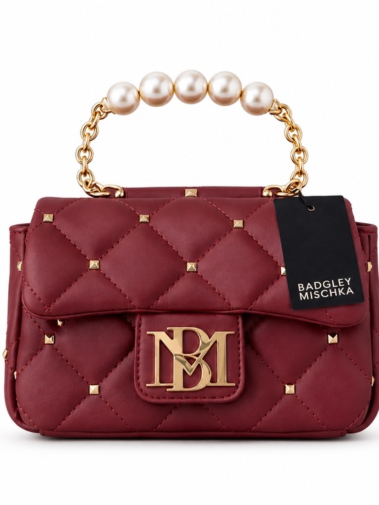 Badgley Mischka Handbags - Badgley Mischka Wine Red Pearl Handle Mini Clutch Convertible Crossbody Bag NWT